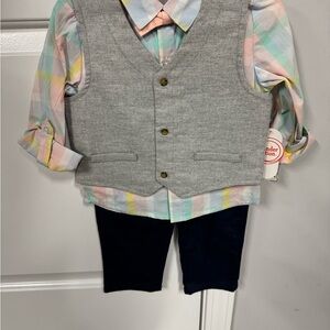 Gray Knit Vest Blue Plaid Shirt